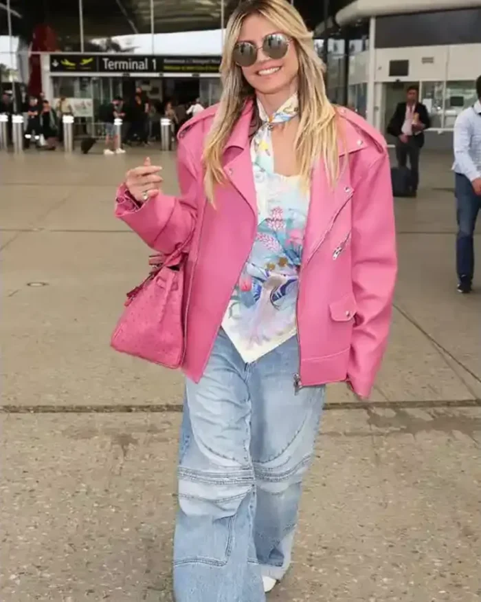 Heidi Klum Pink Leather Jacket Front View