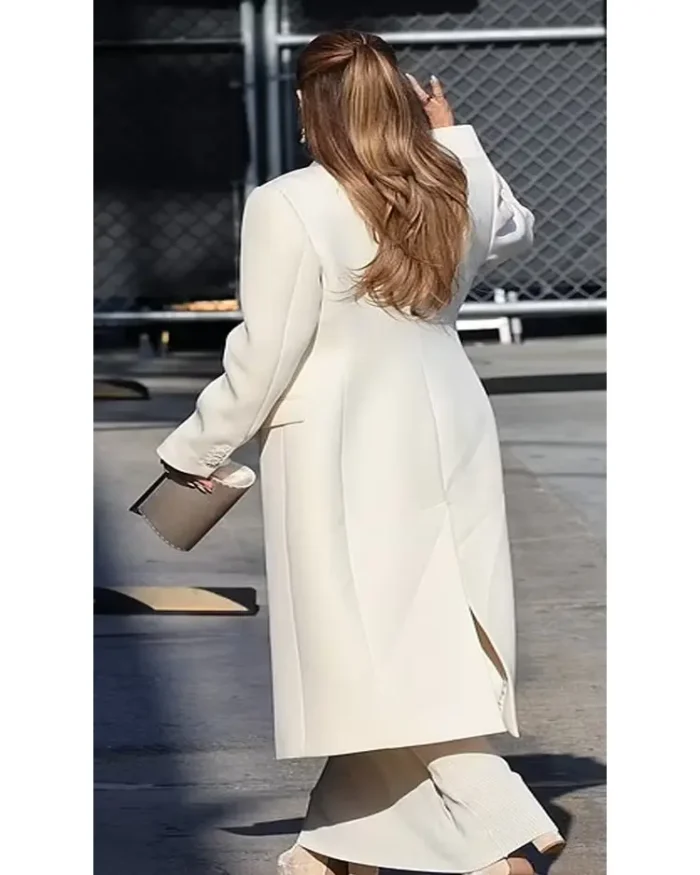 Jimmy Kimmel Live Jennifer Lopez Cream Trench Coat Back