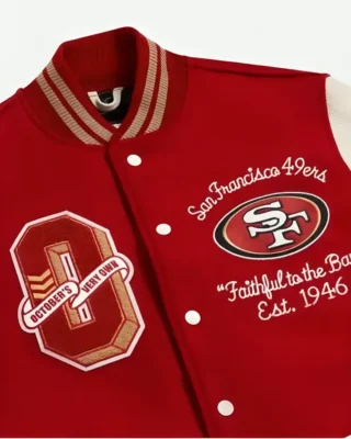 san francisco 49ers ovo varsity jacket front closure