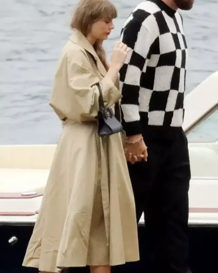 Taylor Swift Italy’s Lake Como Tan Trench Coat Side View