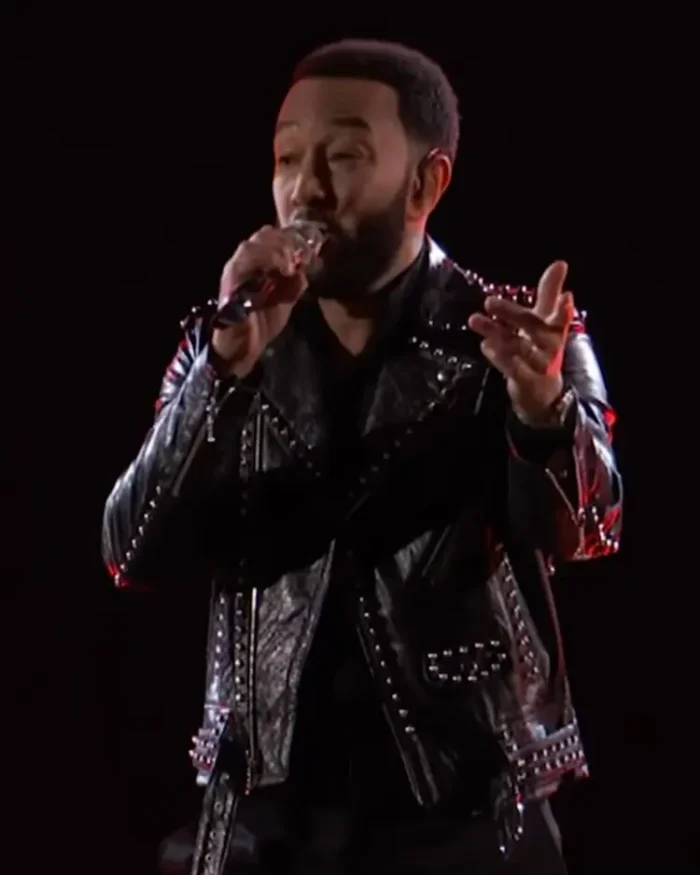 The Voice S025 Finale John Legend Black Studded Jacket Front