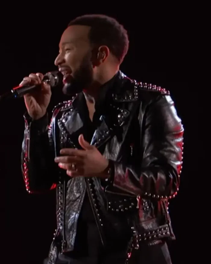 The Voice S025 Finale John Legend Black Studded Jacket Side View