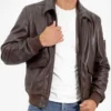 vera pelle brown leather jacket front open zip