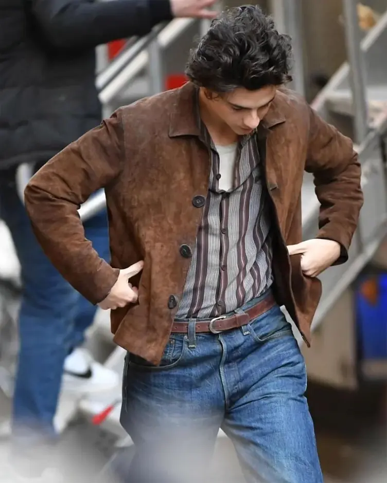 A Complete Unknown Timothée Chalamet Distressed Jacket front open look