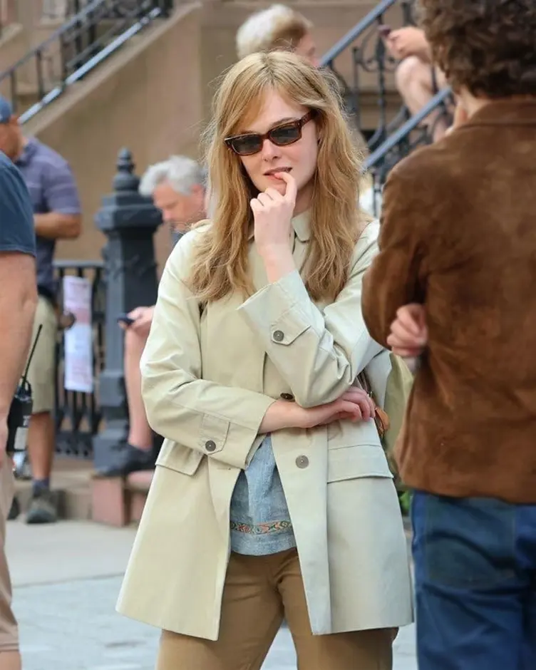 A Complete Unknown Elle Fanning 3/4 Trench Coat front look