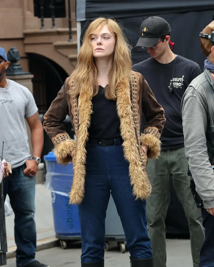 A Complete Unknown Elle Fanning Fur Jacket Front Look