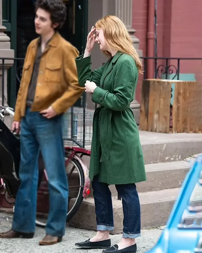 A Complete Unknown Elle Fanning Green Long Coat Side Look