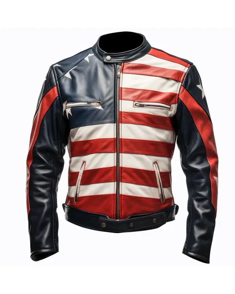 American Flag Biker Zipper Coat Leather Jackets