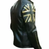 Back And Side View Of The Union Jack Silver Biker Leather Jacket