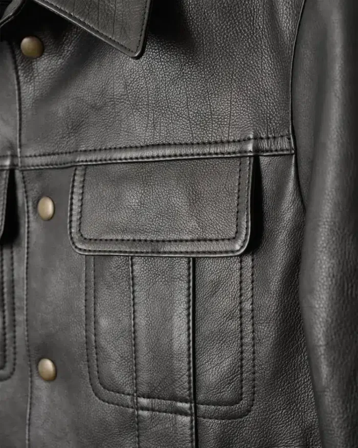 Bad Boys Ride Or Die Will Smith Leather Jacket Chest Pocket Closeup