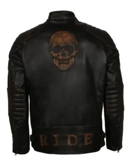 Black Skull Embossed Ride Biker Jacket