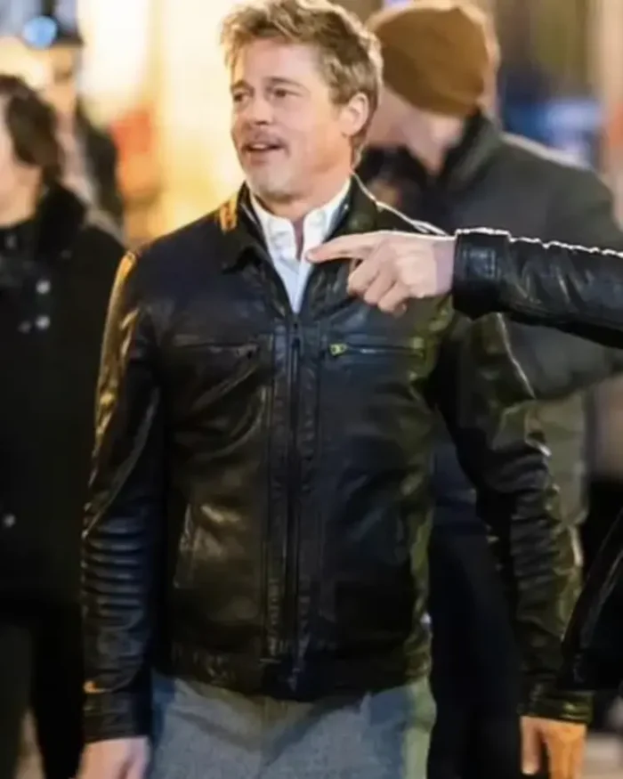 Brad Pitt Wolfs 2024 Movie Black Leather Jacket For Men And Women