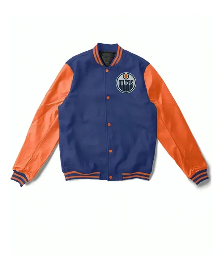 Edmonton Oilers Blue And Orange Varsity Jacket