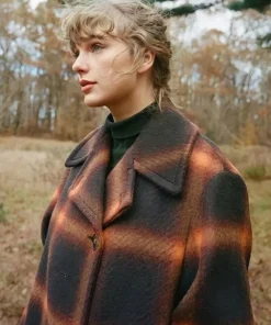 Taylor Swift Evermore Plaid Coat Closeup Shot