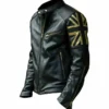 Front And Side View Of The Union Jack Silver Biker Leather Jacket