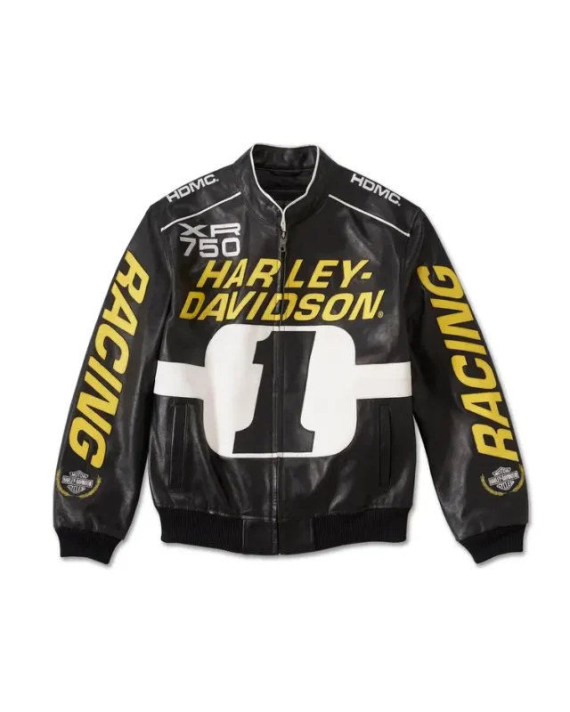 H D Start Your Engines Leather Racing Jacket Front