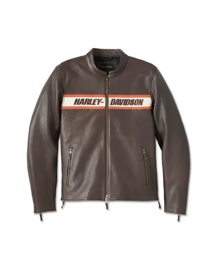 Harley Davidson Victory Lane 2 Leather Jacket Brown Front Look