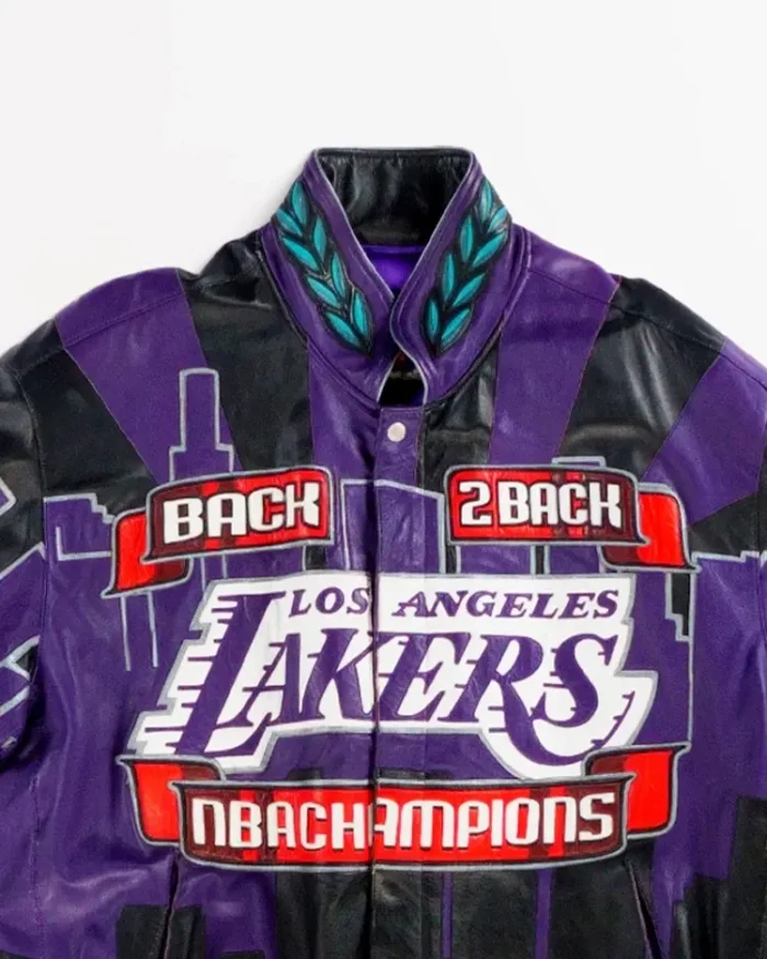 Los Angeles Lakers Back 2 Back 2001 Champions Jacket Front Chest Closeup