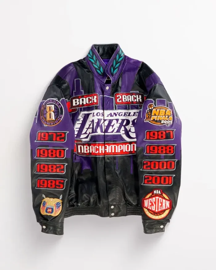 Los Angeles Lakers Back 2 Back 2001 Champions Jacket Front Sleeves Look