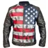 Mens Distressed 4Th Of July Usa Flag Genuine Leather Jackets