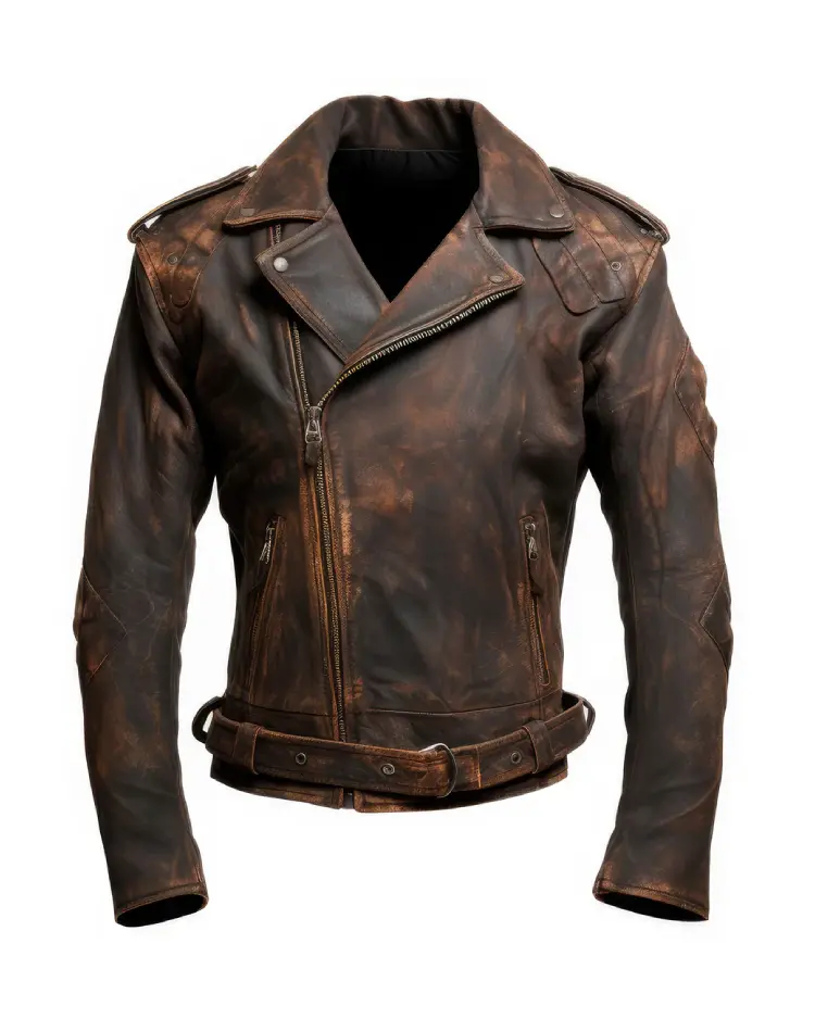 Mens Distressed Coat Zipper Collar Lapel Leather Jackets