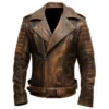 Mens Motorcycle Distressed Coat Zipper Leather Jackets