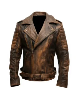 Mens Motorcycle Distressed Coat Zipper Leather Jackets