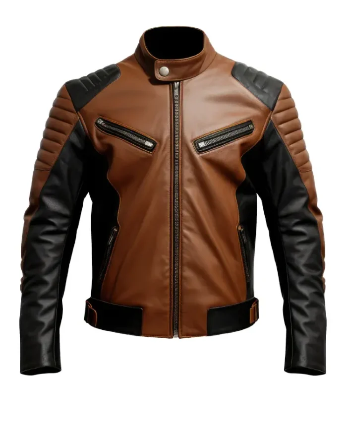 Mens Racer Sheepskin Coat Zipper Pockets Leather Jackets