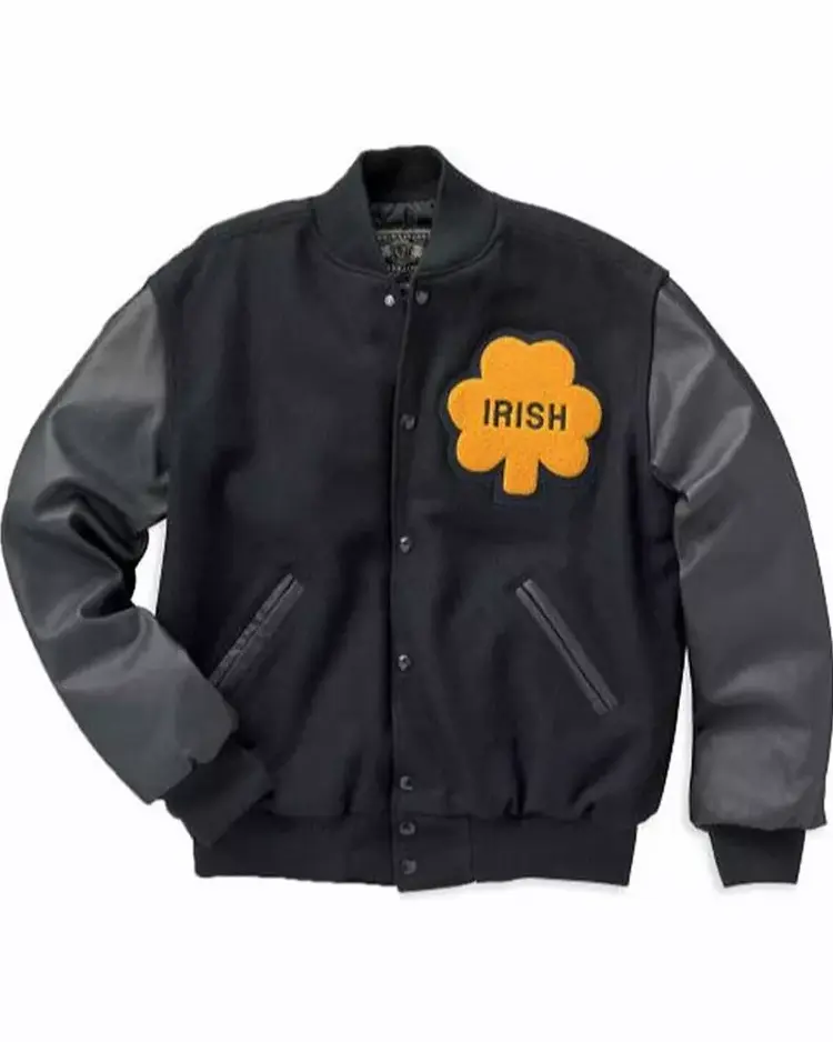 Rudy University Of Notre Dame Irish Black Varsity Bomber Jacket For Sale