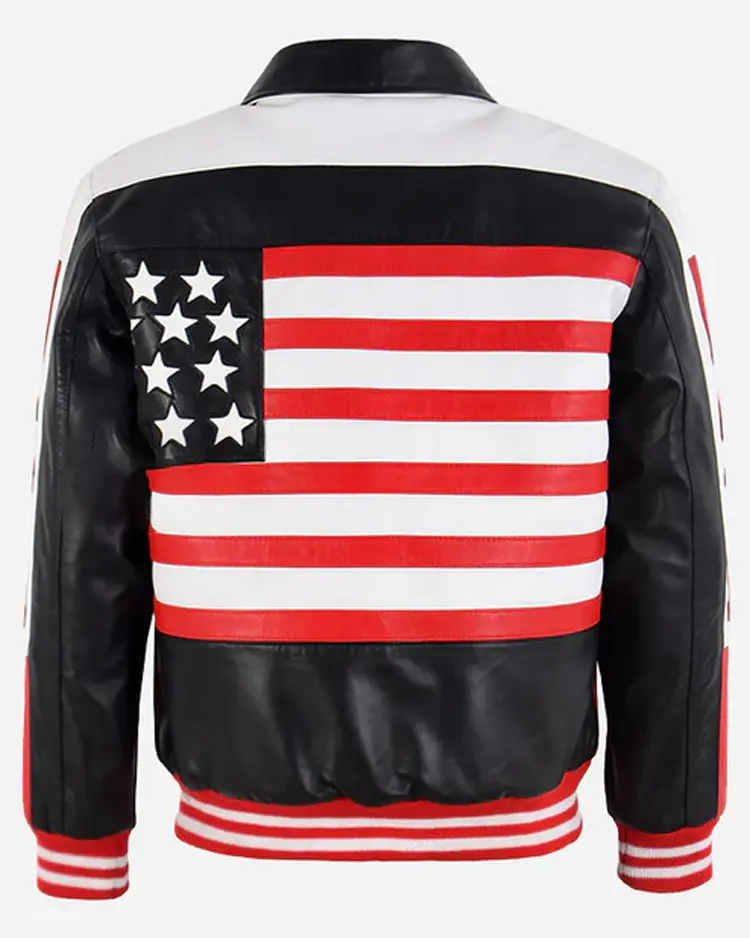 Shop 90's Style USA American Flag Leather Bomber Jacket For Men And Women On Sale