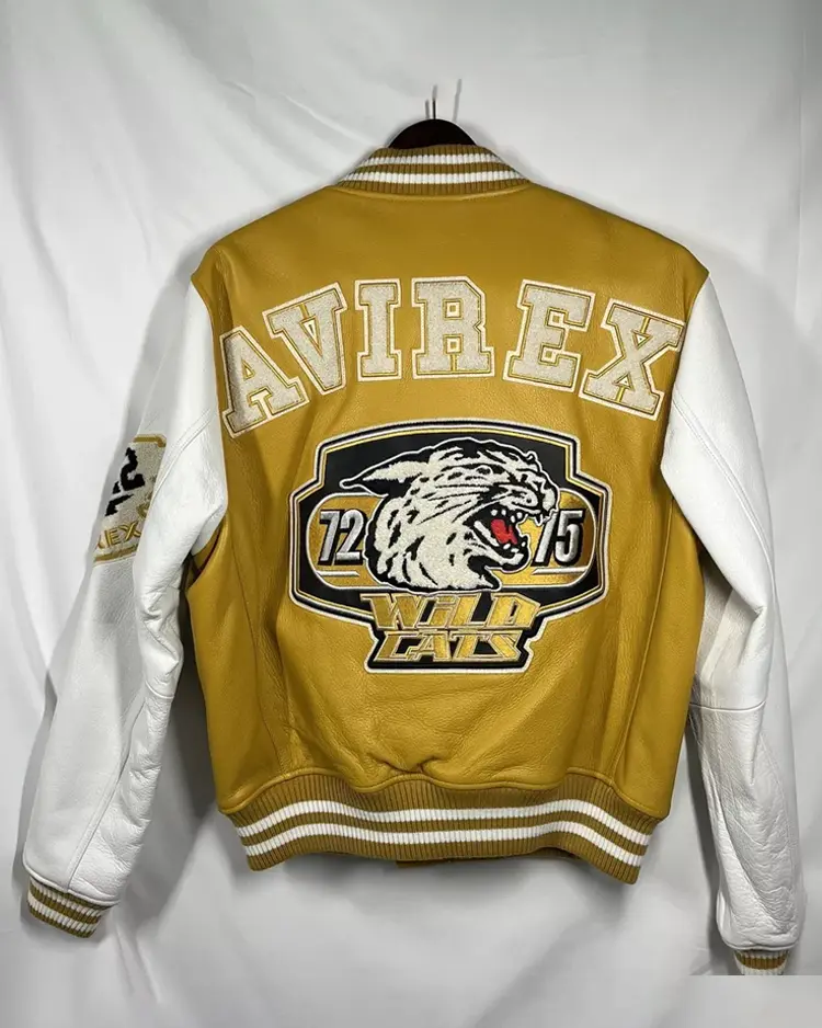 Shop AVIREX Wildcat Varsity Yellow Leather Jacket For Men And Women On Sale 