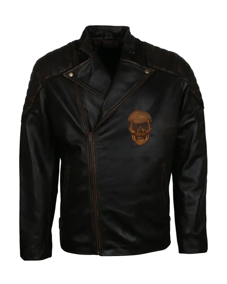 Shop Black Skull Embossed Ride Biker Jacket For Men And Women On Sale