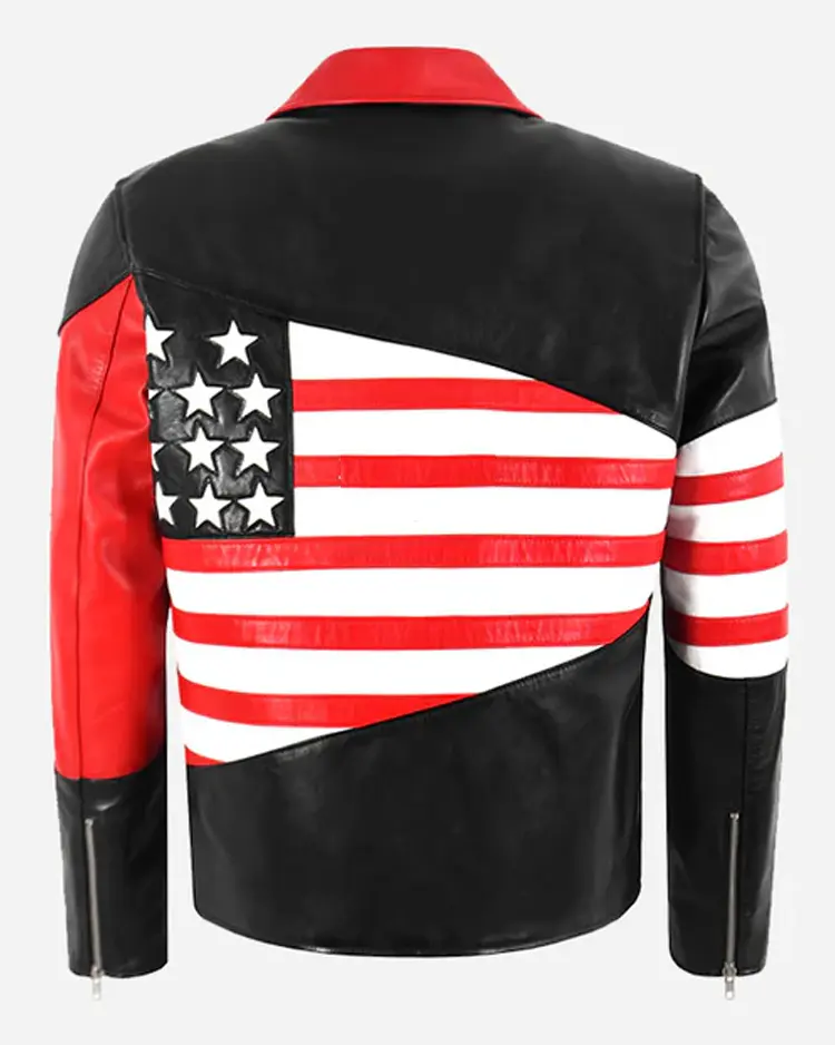 Shop Draper American Flag Biker Leather Jacket For Men And Women On Sale