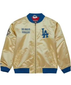 Shop MLB Los Angeles dodgers Gold Satin Varsity Jacket For Men And Women On Sale