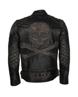 Skull Crossbones Biker Leather Jacket