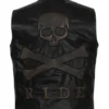 Skull and Crossbones Black Leather Biker Vest