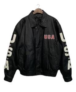 Vintage 90S Marco Bassi Usa Leather Bomber Jacket Front Buttoned Up