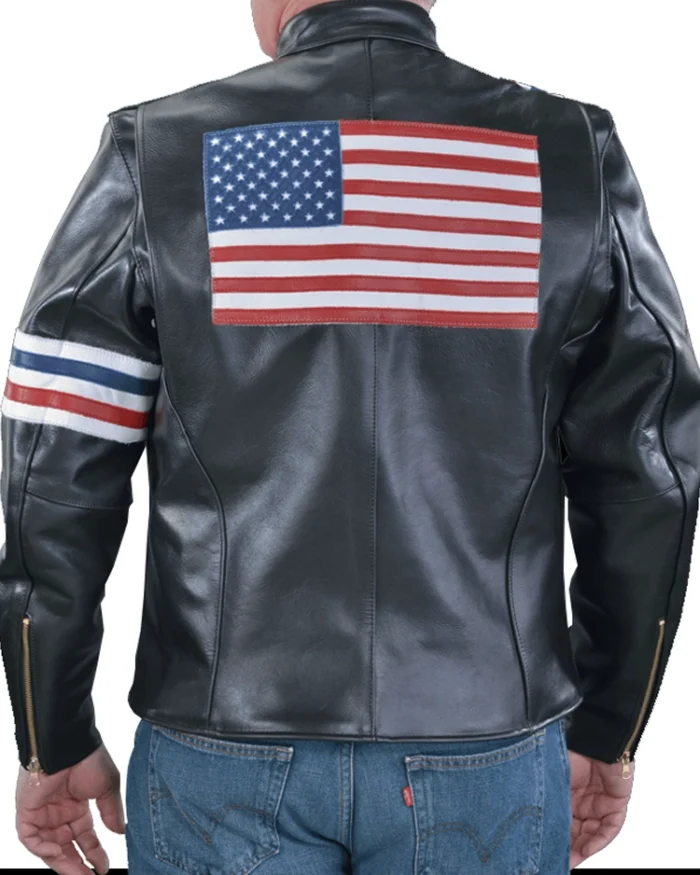 Model Wearing A Vanson America Biker Leather Jacket - Back Look