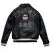 Avirex American Flight Basket Ball Bomber Leather Jackets Black Back