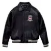 Avirex American Flight Basket Ball Bomber Leather Jackets Black Front