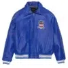 Avirex American Flight Basket Ball Bomber Leather Jackets Blue Front