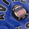 Avirex American Flight Basket Ball Bomber Leather Jackets Blue Logo