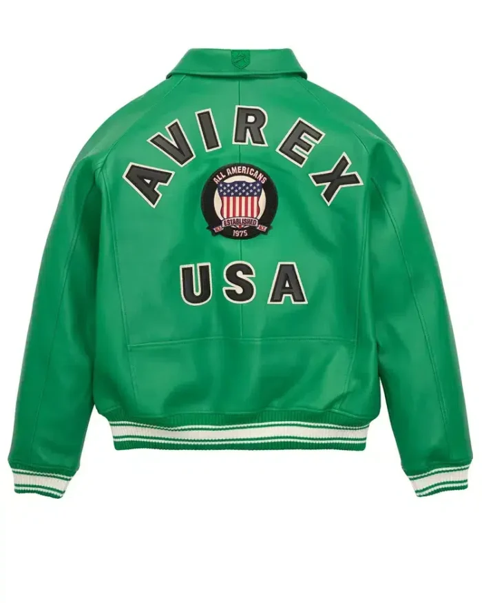 Avirex American Flight Basket Ball Bomber Leather Jackets Green Back