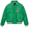 Avirex American Flight Basket Ball Bomber Leather Jackets Green Front