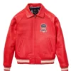 Avirex American Flight Basket Ball Bomber Leather Jackets Red Front