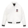Avirex American Flight Basket Ball Bomber Leather Jackets White Front