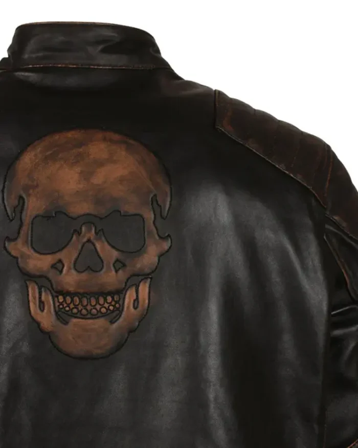 Black Skull Embossed Ride Biker Jacket Logo Closure