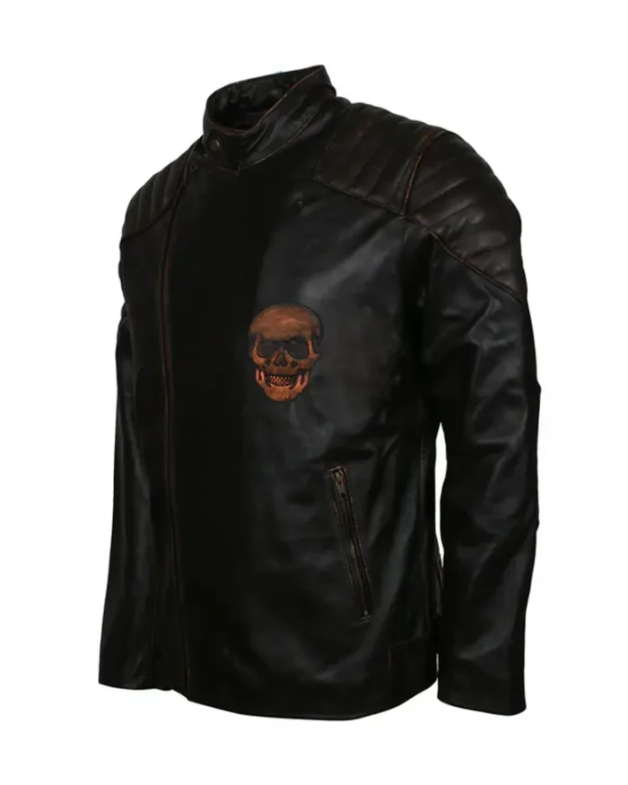 Black Skull Embossed Ride Biker Jacket Side View