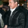 Brad Pitt Wolfs 2024 Movie Black Leather Jacket Front