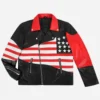 Draper American Flag Biker Leather Jacket Front View